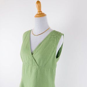 Papell Boutique Green Embroidered V Neck Dress